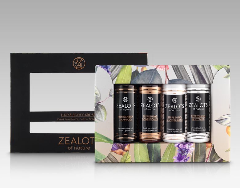 ZEALOTS Hair & Body Care set  cotton & green tea 4x100ml